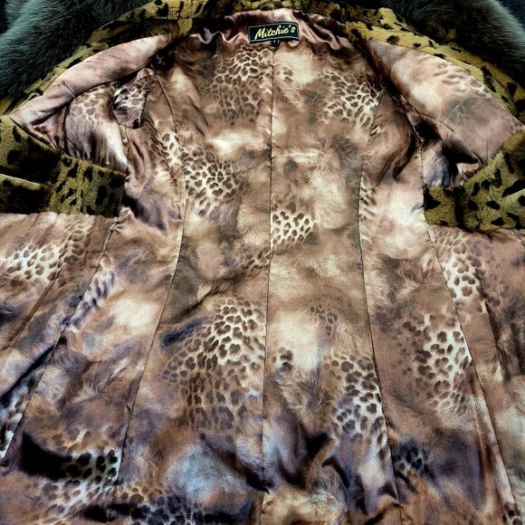 MITCHIE'S~M/L~BROWN GENUINE FOX FUR REAL RABBIT LEOPARD ANIMAL PRINT HOODED COAT - Picture 16 of 16